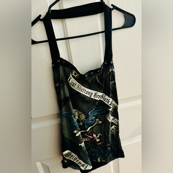 Alchemy England Skull Biker Halter Top Shirt - Picture 2 of 4